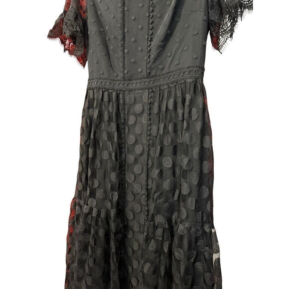 Saloni Lace-Trimmed Polka Dot Tulle Midi Dress Black sz 6 US - Picture 10 of 16